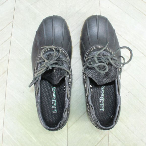 LL Bean Black Leather Unlined Waterproof Ankle Duck Boots Size 7 M - Picture 7 of 10